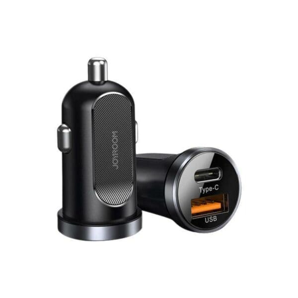 Joyroom 30W compacte autolader met snelladen, USB-A en USB-C poorten - zwart