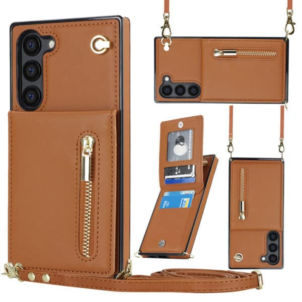 Solidenz Fashion Wallet hoesje met koord Samsung Galaxy S23 Plus - Bruin