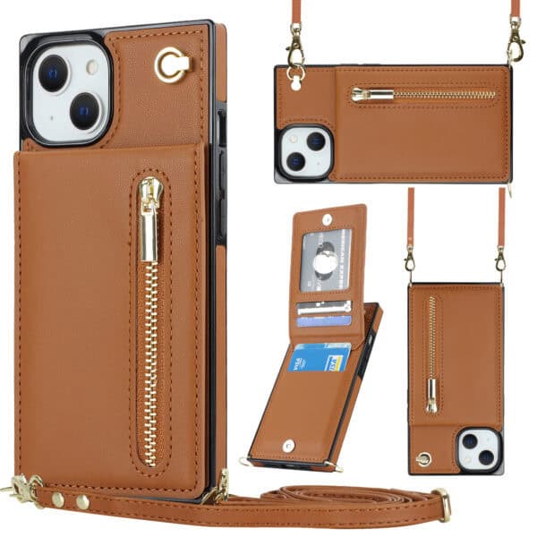 Solidenz Fashion Wallet hoesje met koord iPhone 14 - Bruin