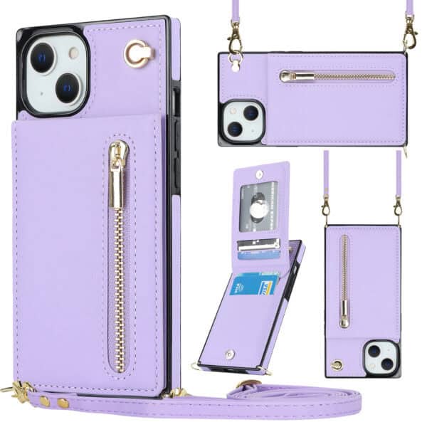 Solidenz Fashion Wallet hoesje met koord iPhone 15 - Violet