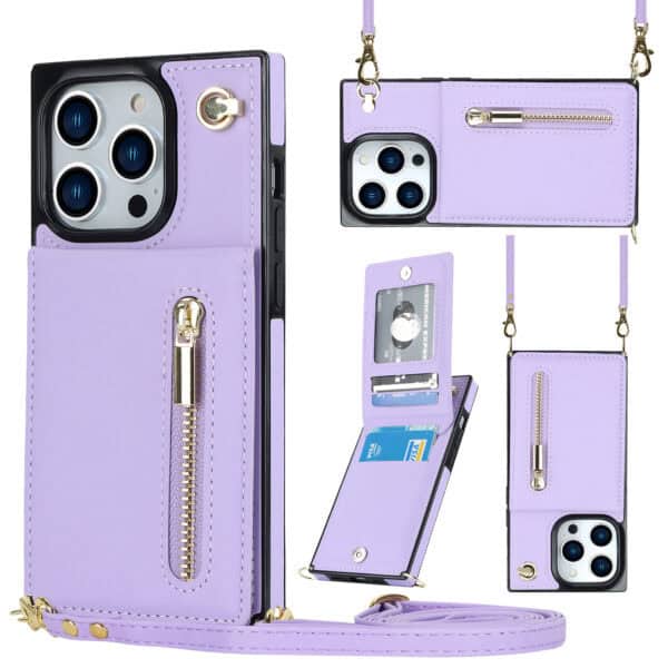 Solidenz Fashion Wallet hoesje met koord iPhone 13 Pro Max - Violet