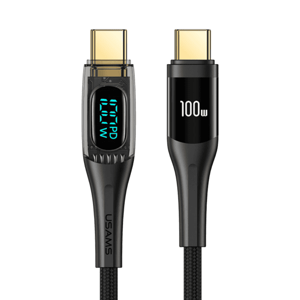 USAMS 100W USB-C kabel 1.2m - Digitaal Display - Zwart