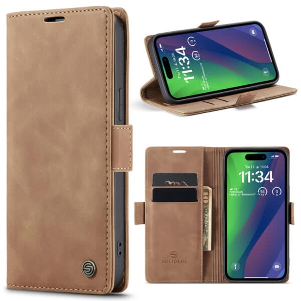 Solidenz Urban Book iPhone 15 hoesje - Bruin