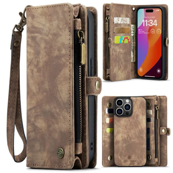 iPhone 15 Pro Max hoesje Solidenz wallet met pasjeshouder bruin