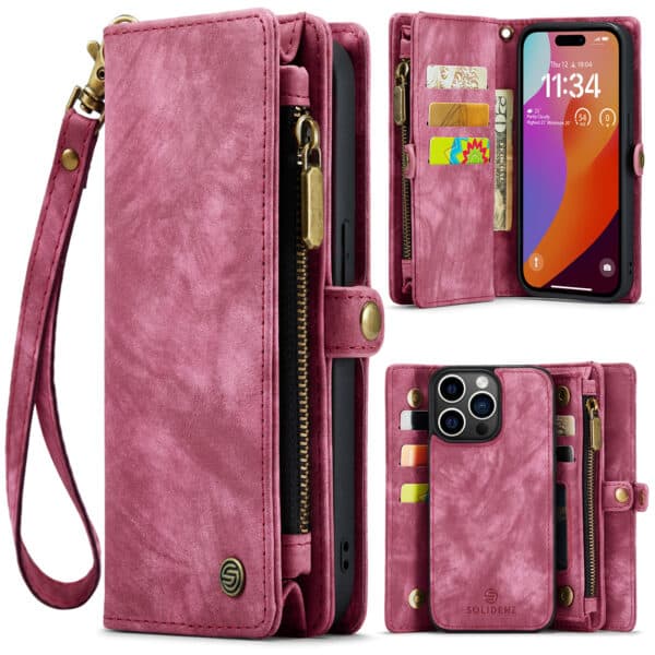 iPhone 15 Pro Max hoesje Solidenz wallet met polskoord rood