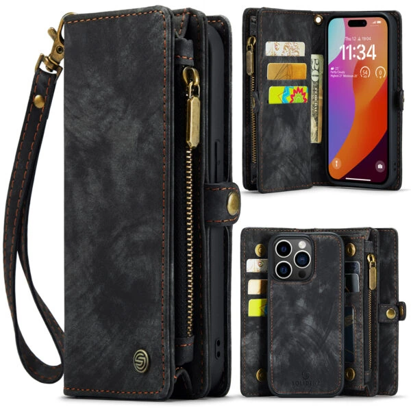 iPhone 15 Pro Max hoesje Solidenz wallet met pasjeshouder zwart
