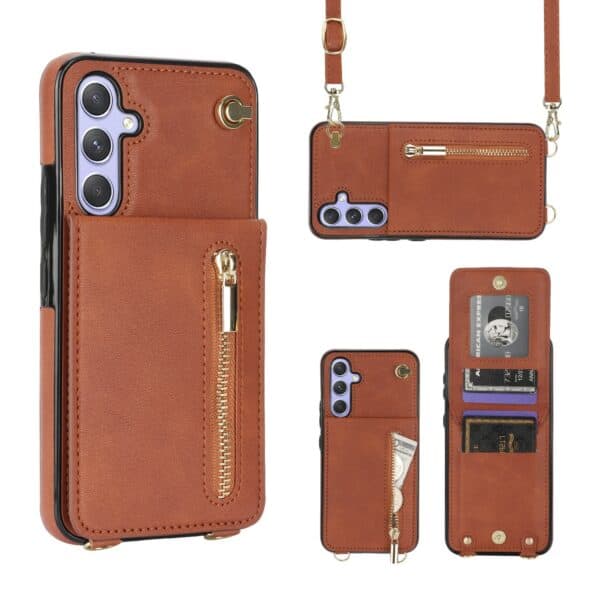 Solidenz Fashion Portemonnee hoesje met koord Samsung Galaxy A15 - Bruin