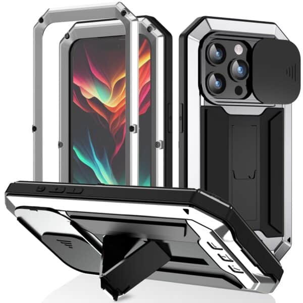 iPhone 15 Pro Max hoesje Fonu metalen stofdichte case zilver
