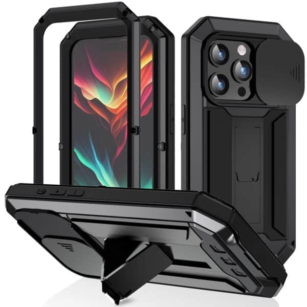 iPhone 15 Pro Max hoesje Fonu metalen stofdichte case zwart