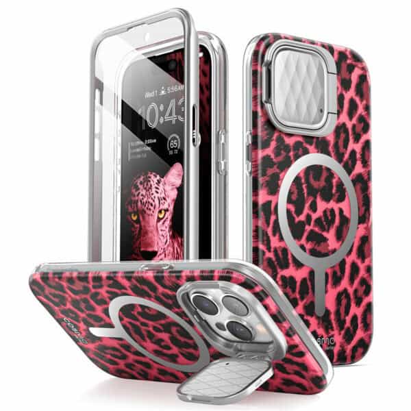 Cosmo iPhone 15 Pro Max Mag Case met Screen protector - Roze luipaard