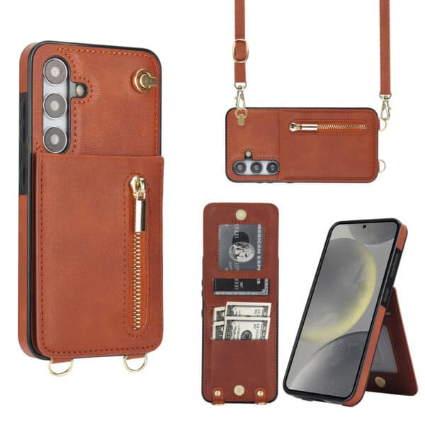 Solidenz Fashion Portemonnee hoesje met koord Samsung Galaxy S24 - Bruin