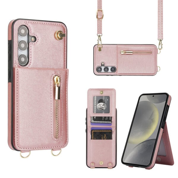 Solidenz Fashion Portemonnee hoesje met koord Samsung Galaxy S24 Plus - Roségoud