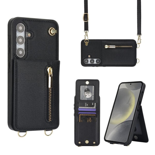 Solidenz Fashion Portemonnee hoesje met koord Samsung Galaxy S24 Plus - Zwart