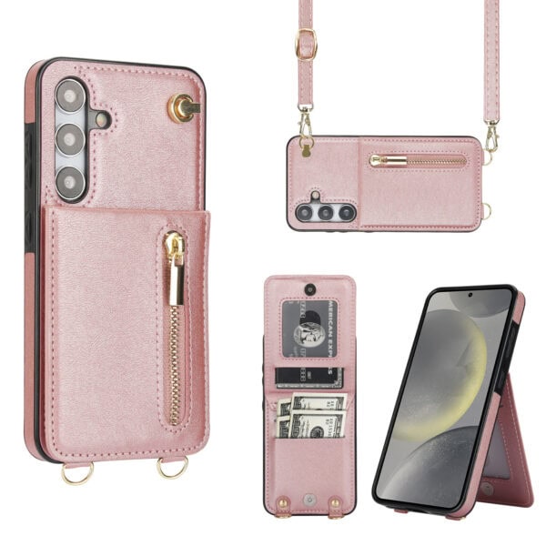 Solidenz Fashion Portemonnee hoesje met koord Samsung Galaxy S24 - Roségoud