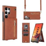 Solidenz Fashion Portemonnee hoesje met koord Samsung Galaxy S24 Ultra - Bruin Main Image