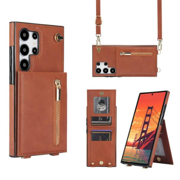 Solidenz Fashion Portemonnee hoesje met koord Samsung Galaxy S24 Ultra - Bruin