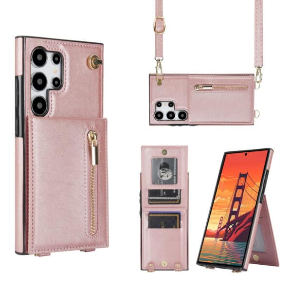 Solidenz Fashion Portemonnee hoesje met koord Samsung Galaxy S24 Ultra - Roségoud