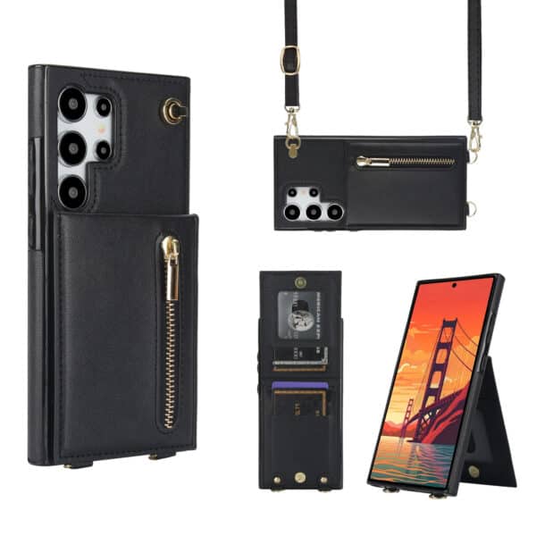 Solidenz Fashion Portemonnee hoesje met koord Samsung Galaxy S24 Ultra - Zwart