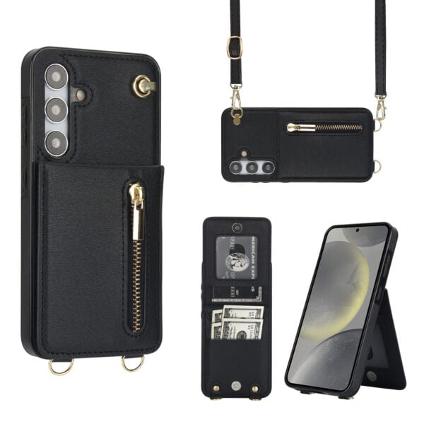 Solidenz Fashion Portemonnee hoesje met koord Samsung Galaxy S24 - Zwart