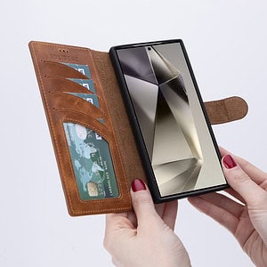 Solidenz Moda Book Samsung S24 Ultra echt leren hoesje - Lichtbruin - 5