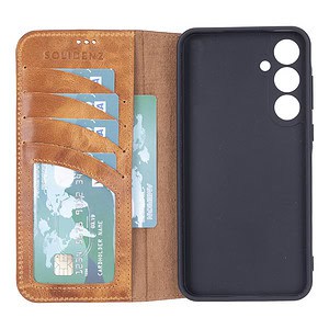 Solidenz Moda Book Samsung A55 echt leren hoesje - Lichtbruin - 1