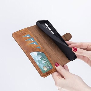 Solidenz Moda Book Samsung A55 echt leren hoesje - Lichtbruin - 6