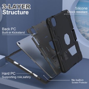 Fonu Shockproof Standcase hoes iPad Air 6 (M3 en M2) / Air 5 / Air 4 / Pro 11'' - 10.9 inch en 11 inch - Zwart - 1