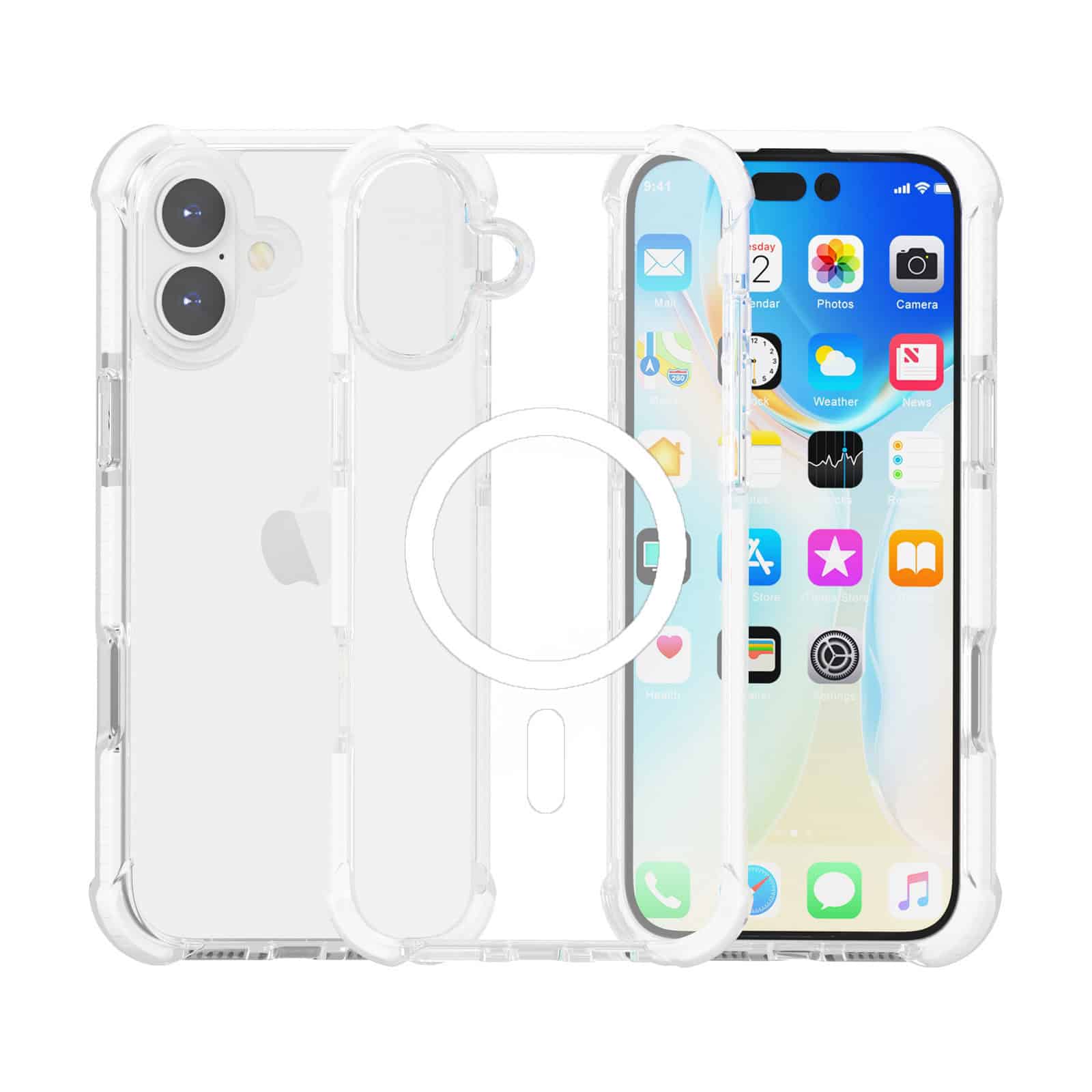 Stevig transparant iPhone 16 Plus hoesje met magnetische werking Main Image