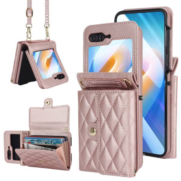 Solidenz Fashion Portemonnee hoesje met koord Samsung Galaxy Z Flip 6 - Roségoud