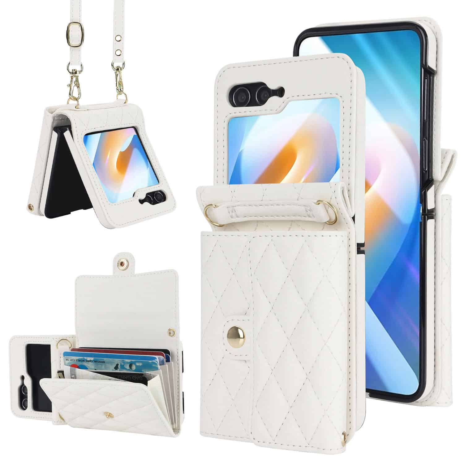 Solidenz Fashion Portemonnee hoesje met koord Samsung Galaxy Z Flip 6 - Wit Main Image
