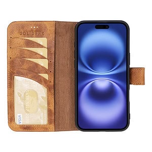 Solidenz Moda Book iPhone 16 Plus echt leren hoesje - Lichtbruin - 3