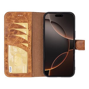 Solidenz Moda Book iPhone 16 Pro echt leren hoesje - Lichtbruin - 4