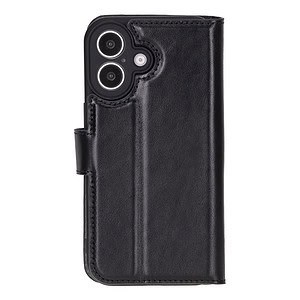 Solidenz Moda Book iPhone 16 echt leren hoesje - Zwart - 1