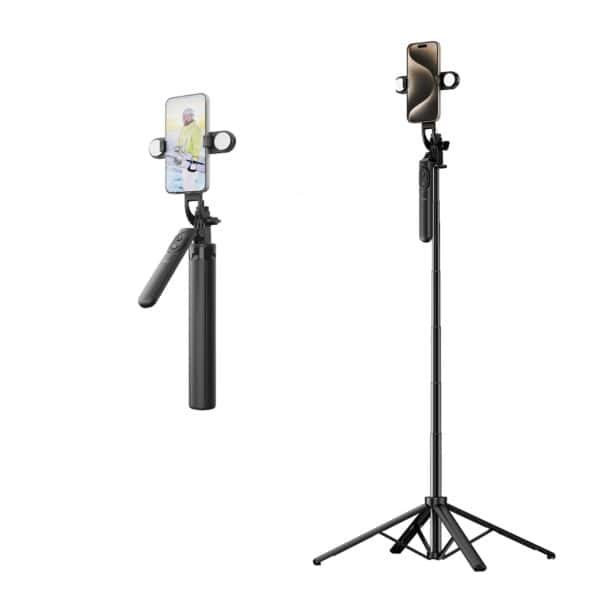 WiWu Tripod en Selfiestick - Met Statief - Met Verlichting - Met Bluetooth - Zwart