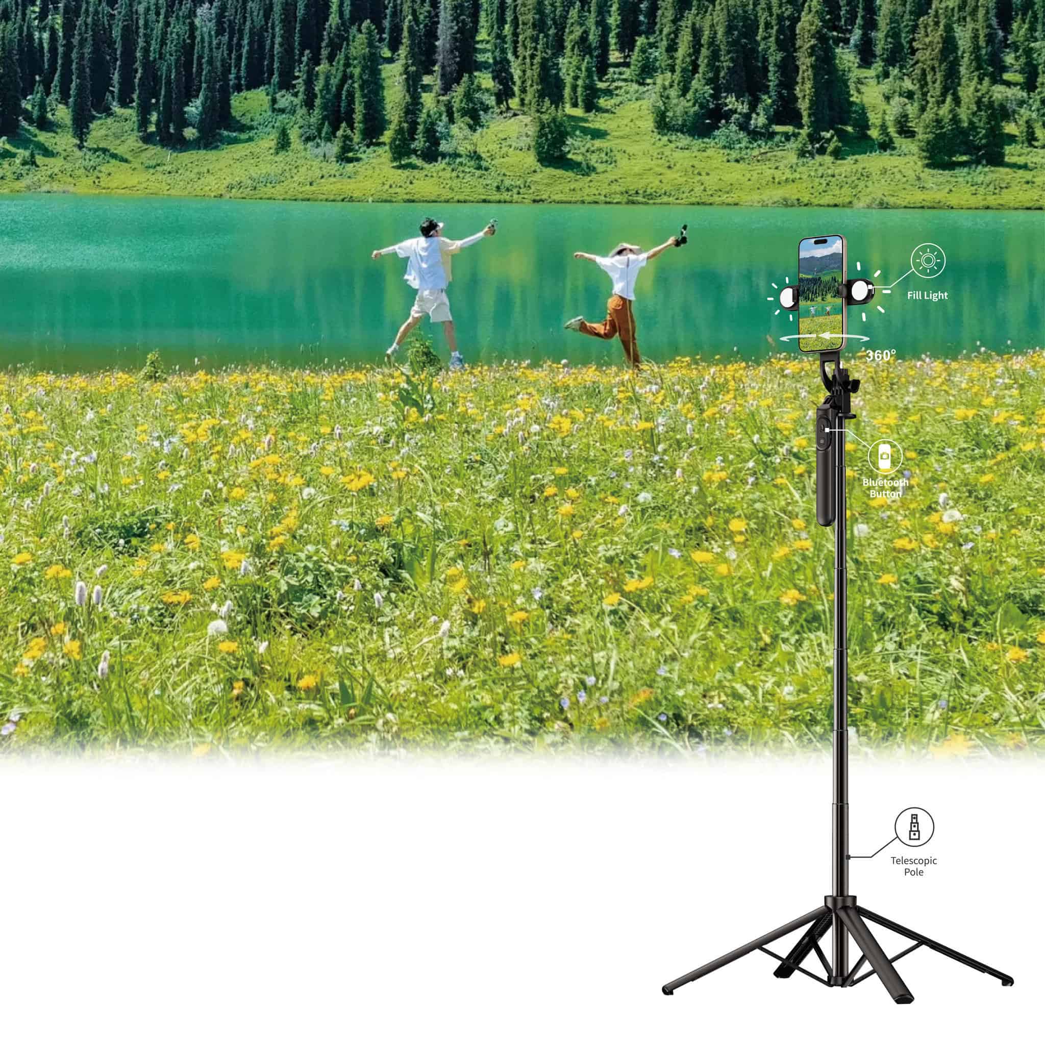 WiWu Tripod en Selfiestick - Met Statief - Met Verlichting - Met Bluetooth - Zwart - 4