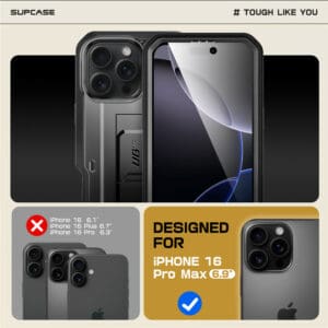 Supcase 360 Backcase hoesje met screenprotector iPhone 16 Pro Max - Zwart - 9