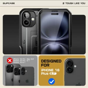 Supcase 360 Backcase hoesje met screenprotector iPhone 16 Plus - Zwart - 9