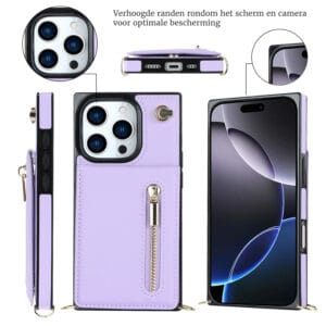 Solidenz Fashion Portemonnee hoesje met koord iPhone 16 - Violet - 1