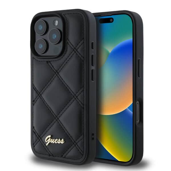 Guess Quilted Kunstleer iPhone 16 Pro hoesje - Zwart