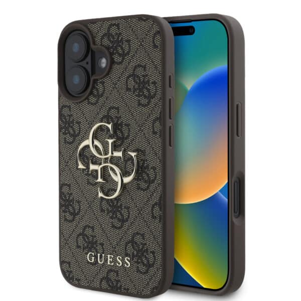 Guess Metal Logo iPhone 16 hoesje - Bruin