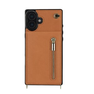Solidenz Fashion Portemonnee hoesje met koord iPhone 16 - Bruin - 1
