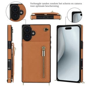 Solidenz Fashion Portemonnee hoesje met koord iPhone 16 - Bruin - 4