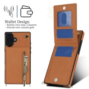 Solidenz Fashion Portemonnee hoesje met koord iPhone 16 - Bruin - 5