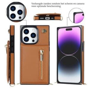 Solidenz Fashion Portemonnee hoesje met koord iPhone 16 Pro Max - Bruin - 4