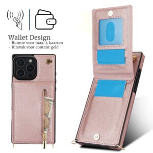 Solidenz Fashion Portemonnee hoesje met koord iPhone 16 Pro - Roségoud - 7