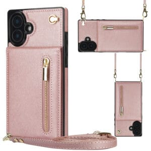 Solidenz Fashion Portemonnee hoesje met koord iPhone 16 - Roségoud Main Image