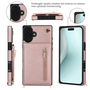 Solidenz Fashion Portemonnee hoesje met koord iPhone 16 - Roségoud - 5