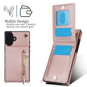 Solidenz Fashion Portemonnee hoesje met koord iPhone 16 - Roségoud - 6
