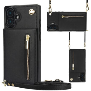 Solidenz Fashion Portemonnee hoesje met koord iPhone 16 Plus - Zwart Main Image