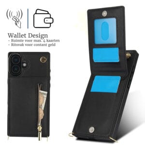 Solidenz Fashion Portemonnee hoesje met koord iPhone 16 Plus - Zwart - 5